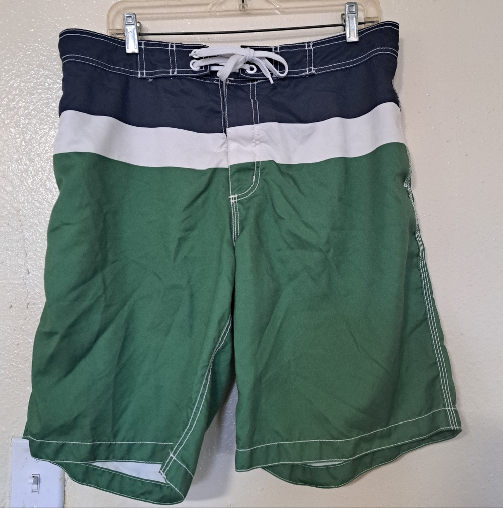 Old Navy Mens Swimming Trunks Large Striped Blue Green Drawstring